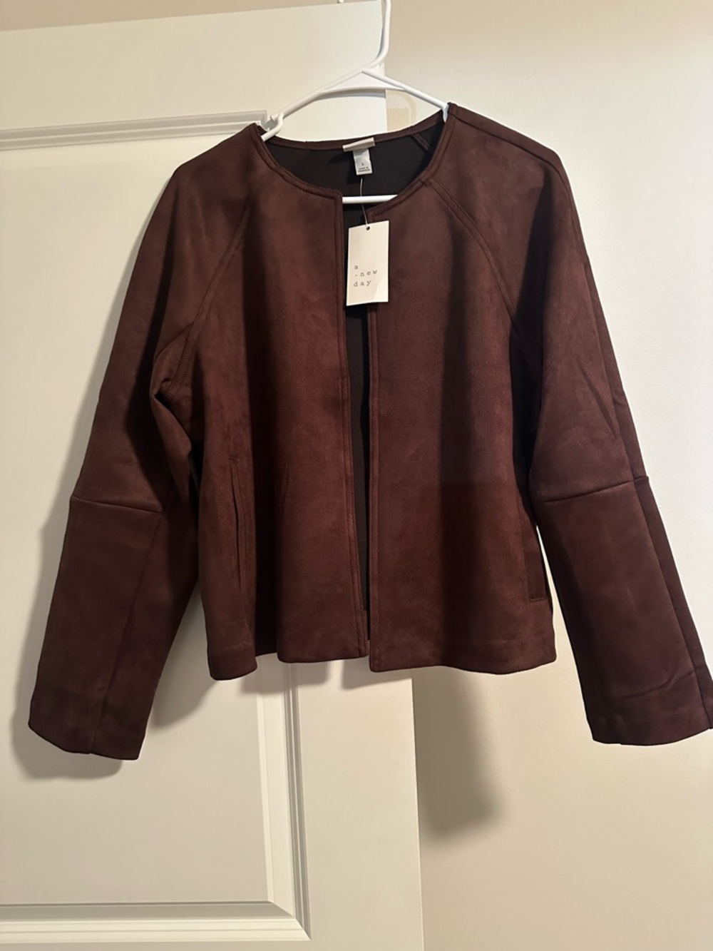 a new day Brown Collarless Suede-Look Open Front Jacket